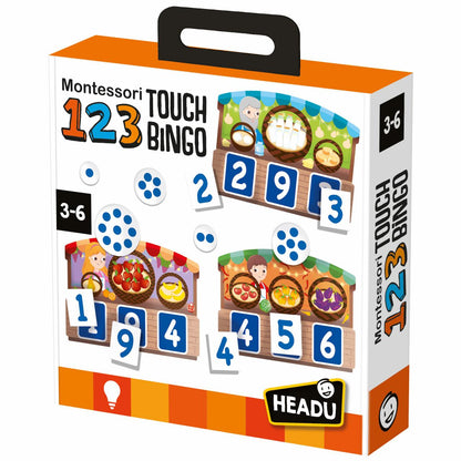 MONTESSORI 123 TOUCH BINGO Learn numbers and quantities with our merry market! - product box