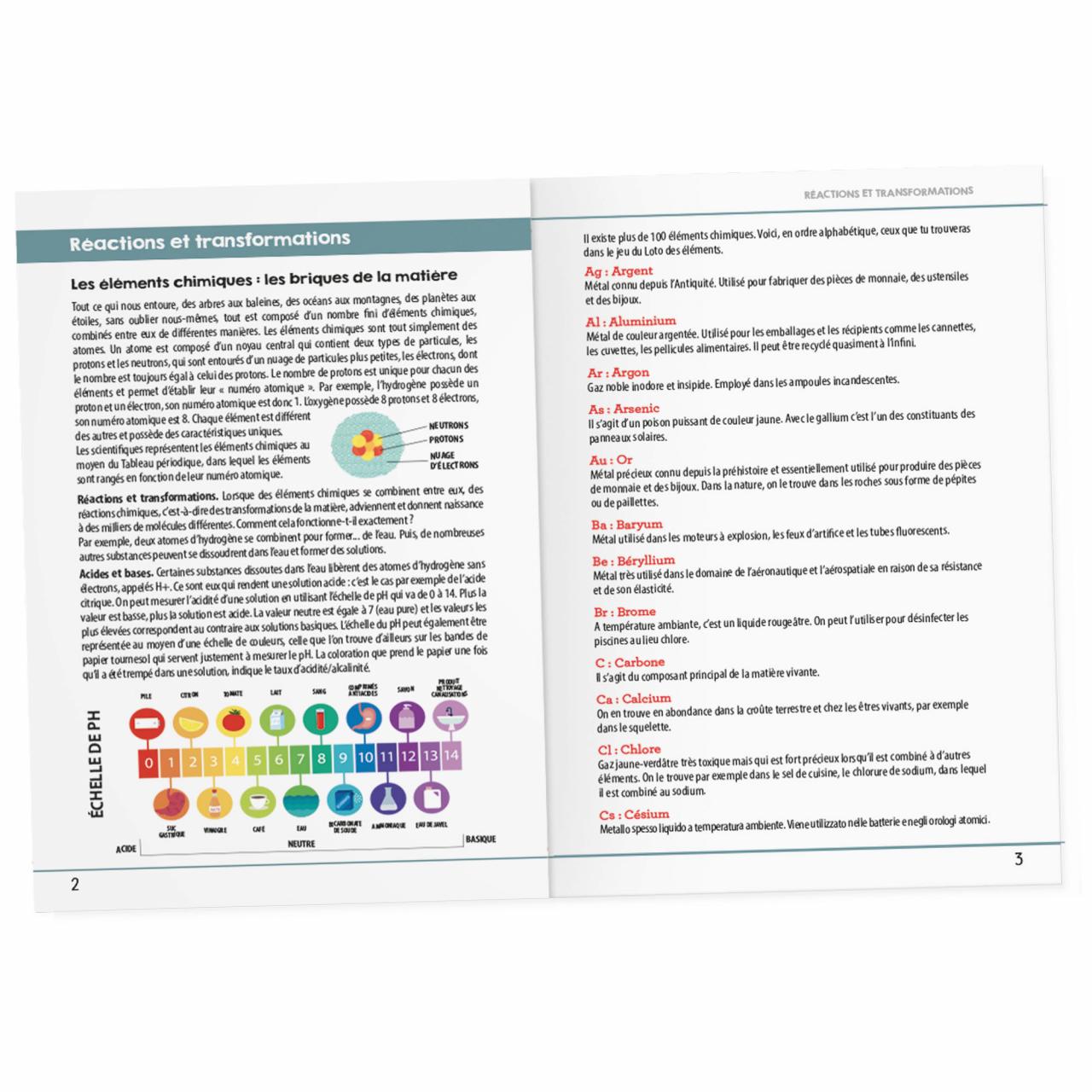 RÉACTIONS ET TRANSFORMATIONS La chimie pour les plus petits - game contents and components