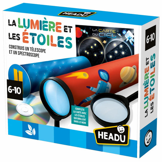 LA LUMIÈRE ET LES ÉTOILES Construis un télescope et un spectroscope et découvre leur fonctionnement - product box