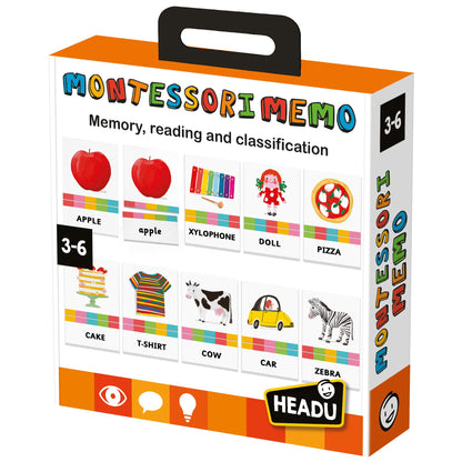 MONTESSORI MEMO Memory, reading and classification - product box